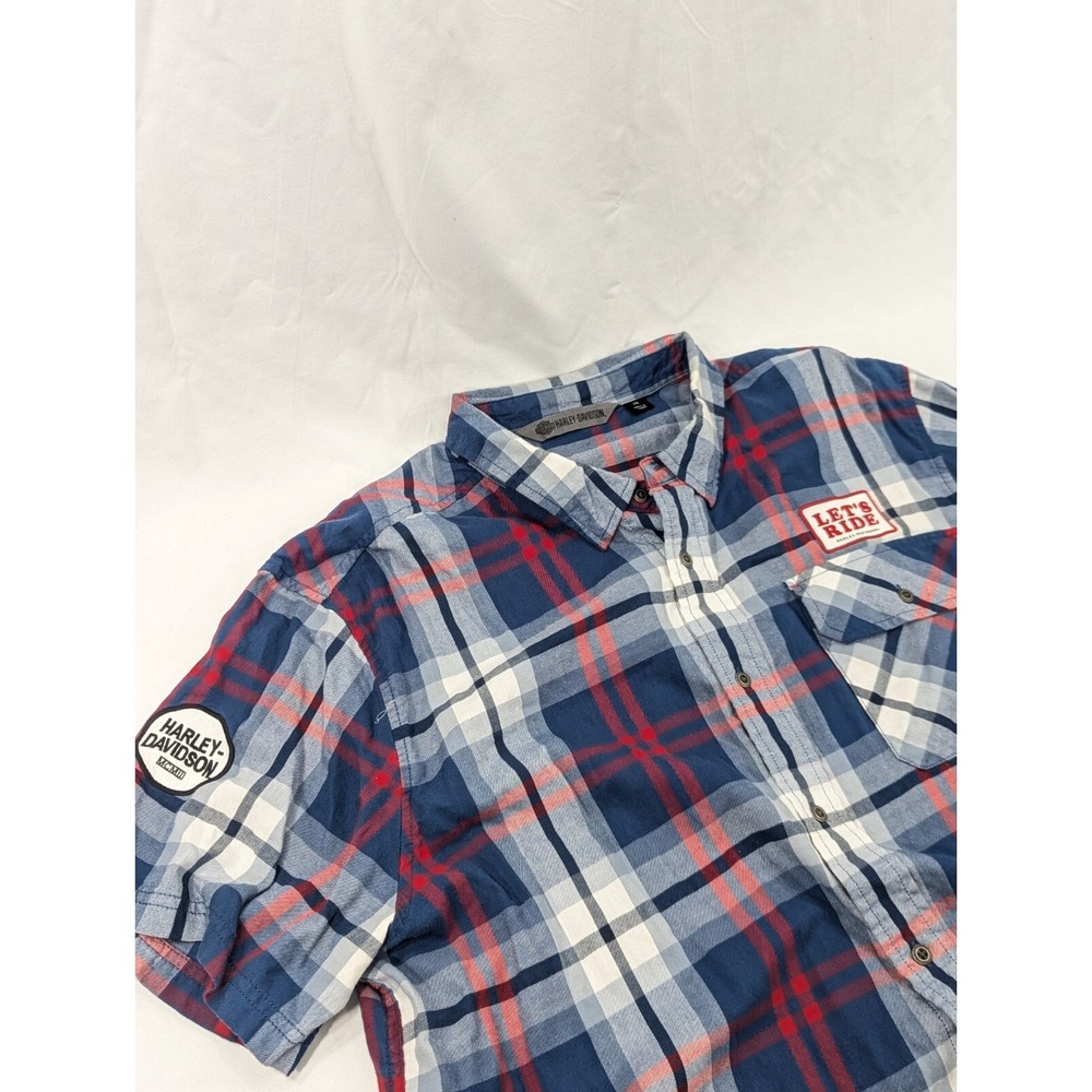 Harley Davidson 2XL Mechanics Short‎ Sleeve Button Down Shirt Biker Soft Plaid